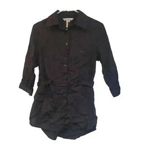 BCBGENERATION Women's Black Cotton Button Down Shirt w Belt